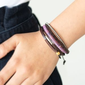 Multi-Layered Wrap Bracelet w/ Leather Strands & Braids, Wooden Beads, & Studs